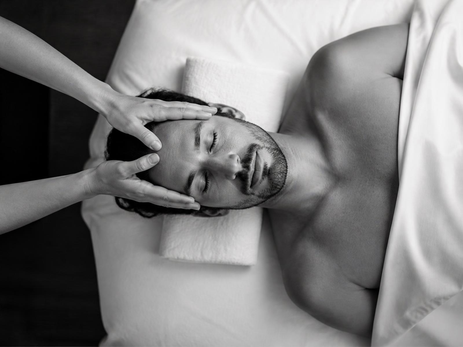 A serene facial treatment in warm light